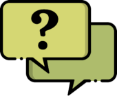 Two overlapping speech bubbles, with a large question mark in the front bubble, indicating a question or help chat.